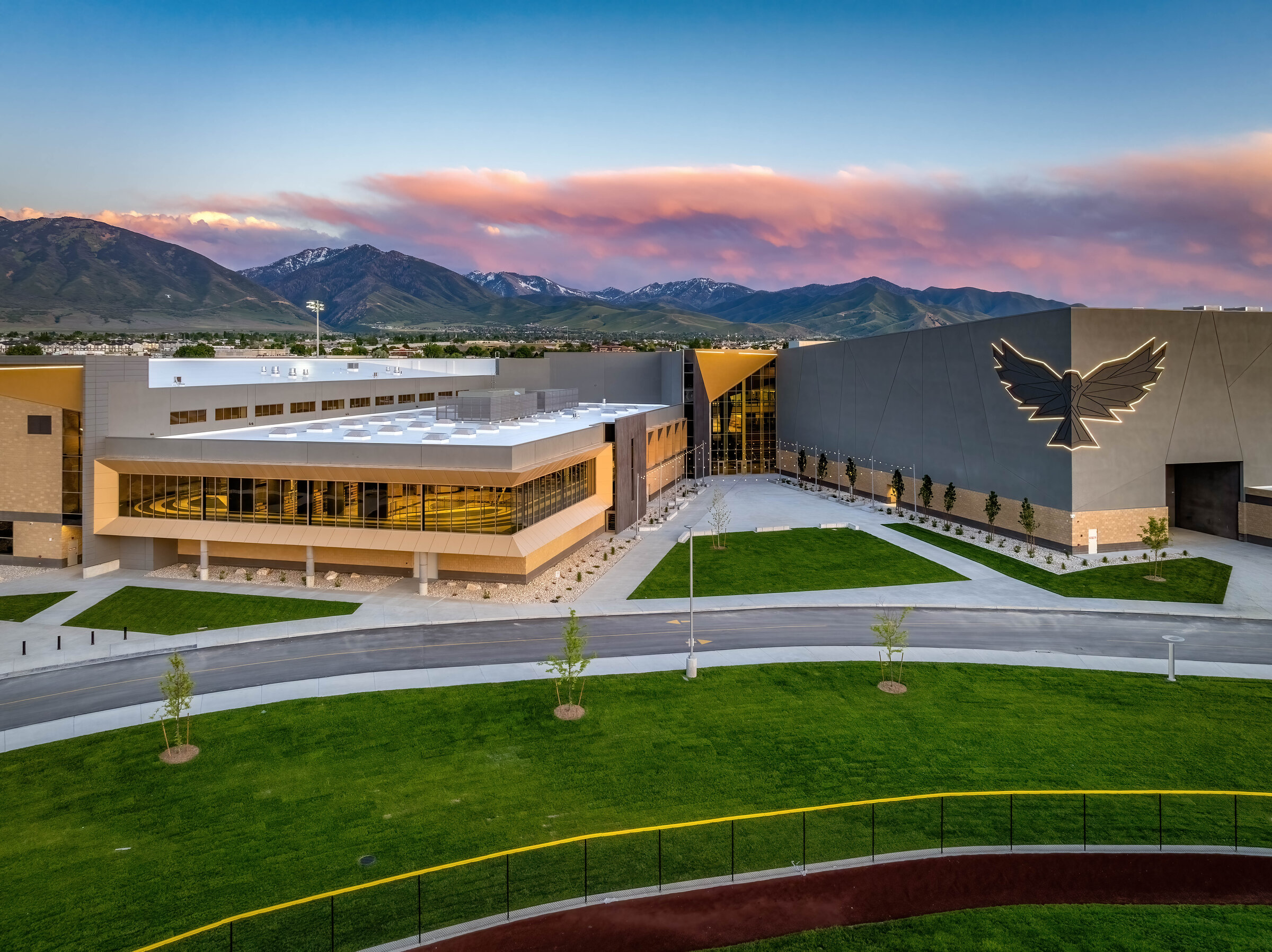 Deseret Peak HS aerial at sunset